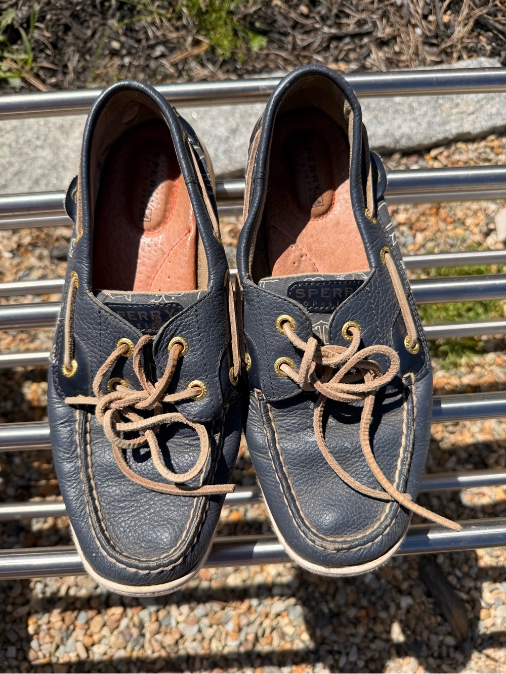 Sperry Women’s Navy Leather Moc-Toe Boat Shoes with Tan Laces